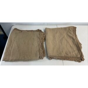 PAIR 2 BELLA NOTTE Tan Linen Euro Sham Pearl Buttons‎ Crocheted Lace Trim USA